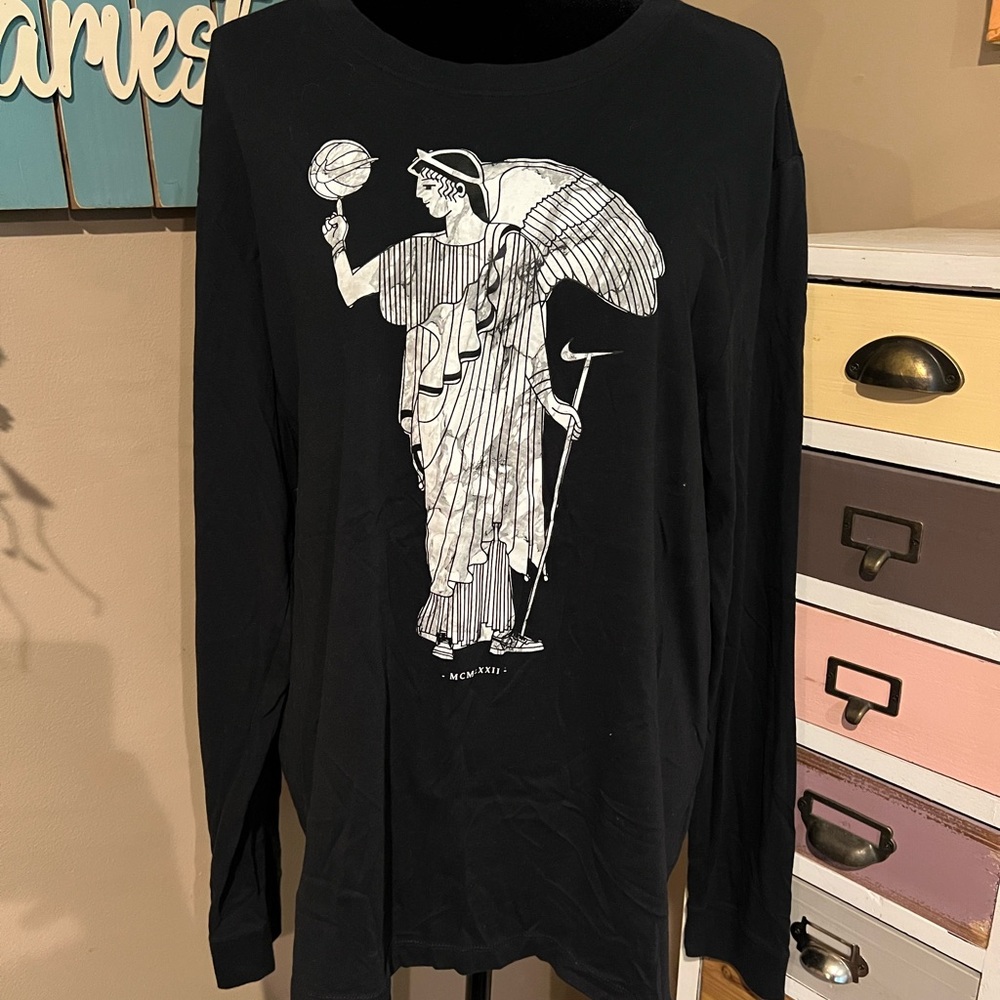Black Long Sleeve Shirt with Greek Statue Design